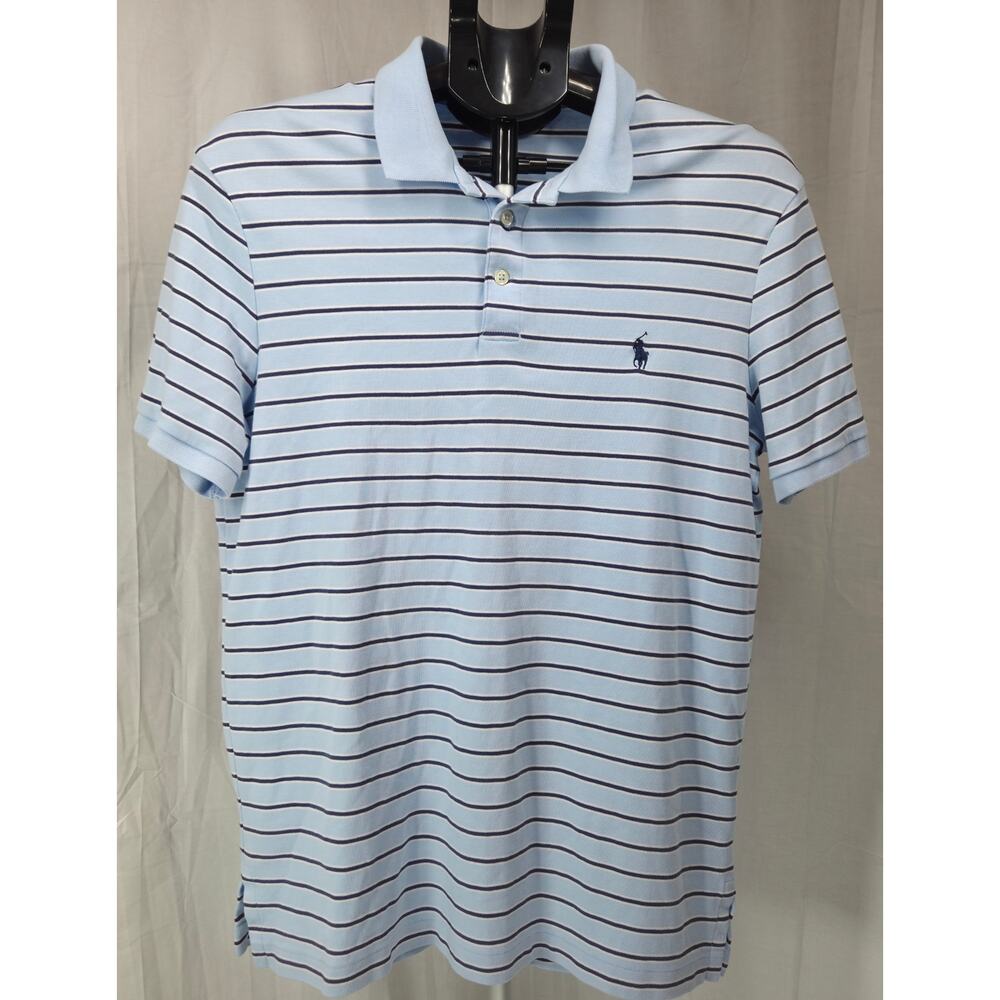 Polo Ralph Lauren‎ Polo Men’s Medium Blue Striped Pony Logo Golf Preppy Classic